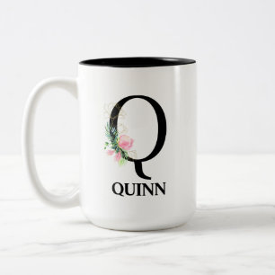 Pretty Floral Q monogrammed alphabet  Two-Tone Coffee Mug
