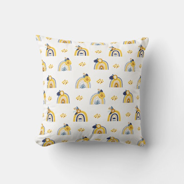 Pretty Floral Rainbow Summer Pattern Cushion (Front)