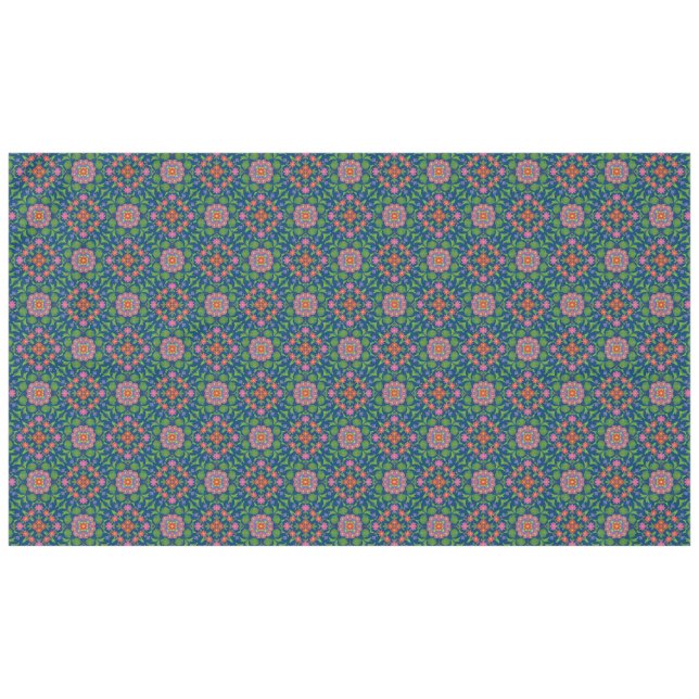 Pretty Floral Rangoli on Deep Blue Tablecloth (Front (Horizontal))
