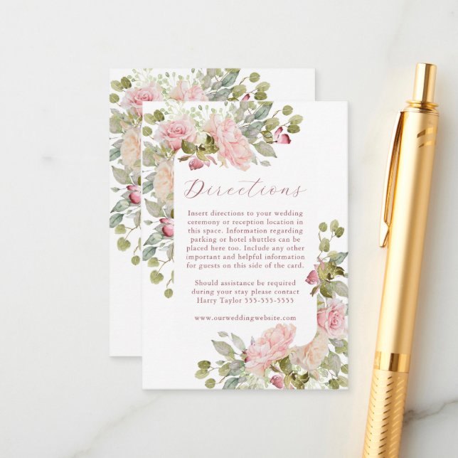 Pretty Floral Reception Directions Wedding Enclosure Card (Front/Back In Situ)