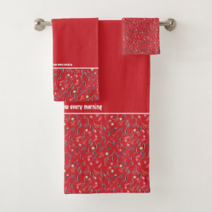 Pretty Floral RED Customisable Scripture Bath Towel Set