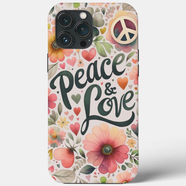 Pretty Floral Retro Peace & Love Case-Mate iPhone Case (Back)