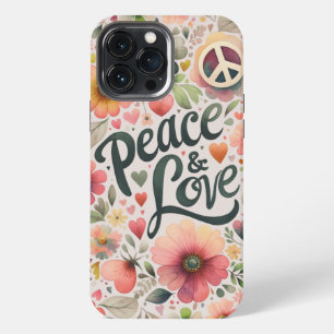 Pretty Floral Retro Peace & Love iPhone 13 Pro Max Case