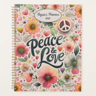 Pretty Floral Retro Peace & Love Year Planner