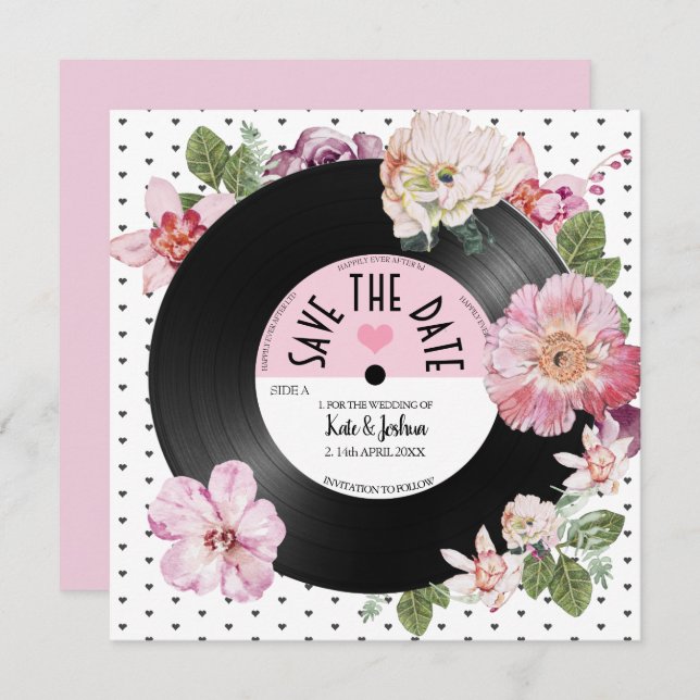 Pretty floral retro vinyl Save the Date Wedding  Invitation (Front/Back)