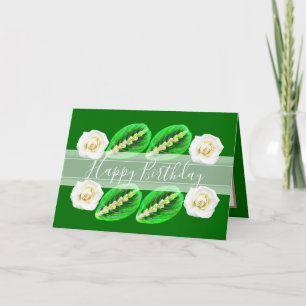 Pretty Floral Roses Leaves Flowers Green Birthday Card