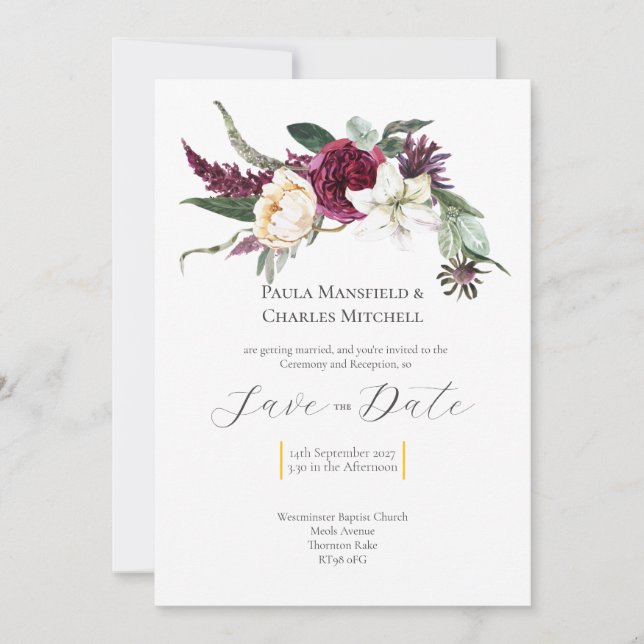 Pretty Floral Save the Date, Wedding Invitation (Front)