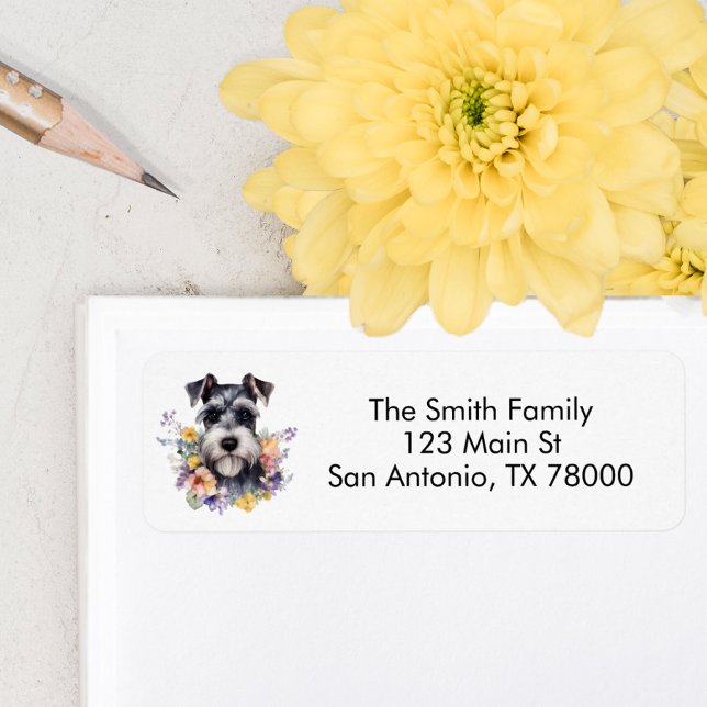 Pretty Floral Schnauzer Return Address Label (Schnauzer return address label)