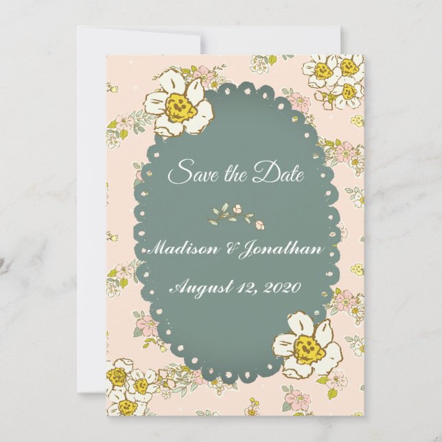 Pretty Floral Script Pastel Pink Romantic Save The Date (Front)