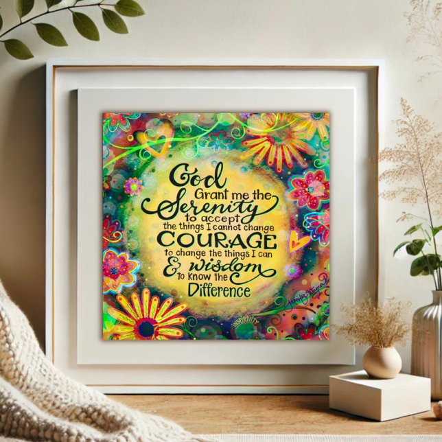 Pretty Floral Serenity Prayer Yellow Inspirivity Poster (Creator Uploaded)