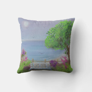 Pretty Floral Sitting Area By The Sea Cushion
