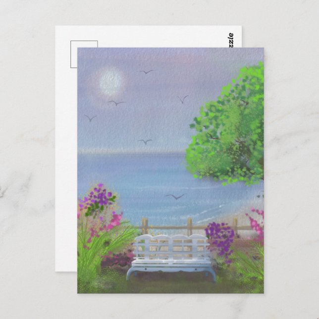 Pretty Floral Sitting Area By The Sea Postcard (Front/Back)