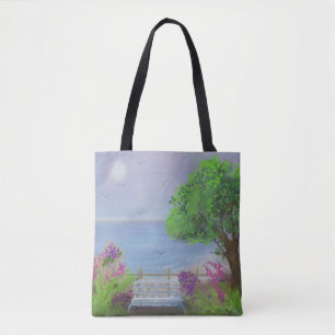 Pretty Floral Sitting Area By The Sea Tote Bag