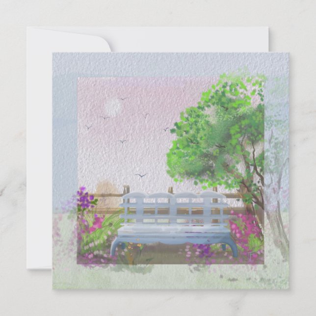 Pretty Floral Sitting Scenery By The Sea Holiday Card (Front)