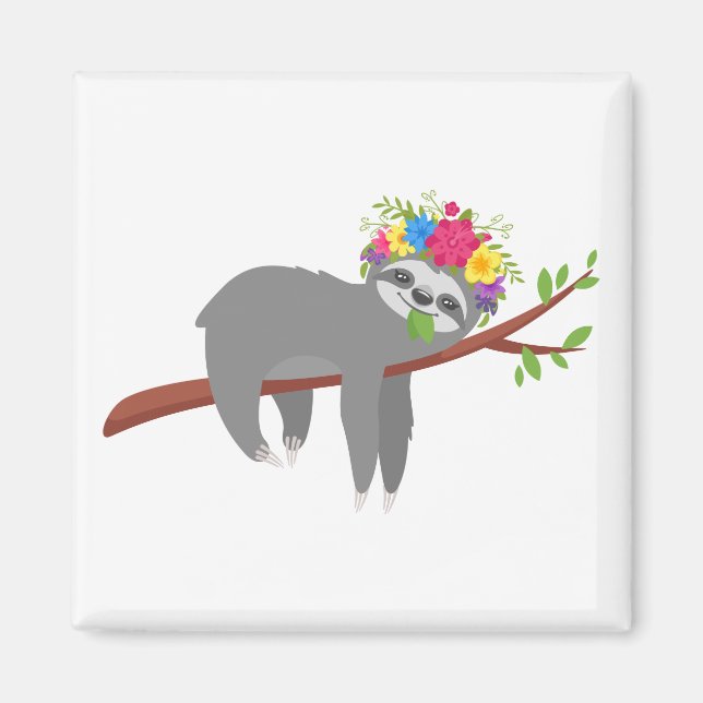 Pretty Floral Sloth Magnet (Front)