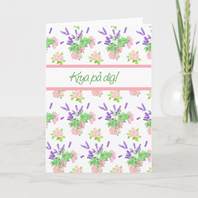 Pretty Floral Swedish Language Greeting Get Well Card (Front)
