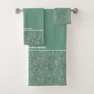 Pretty Floral TEAL GREEN Customisable Scripture Bath Towel Set