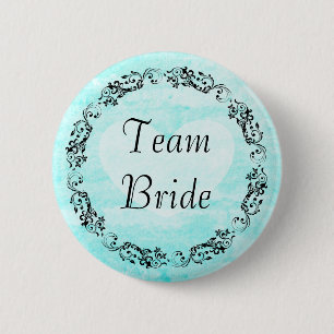 Pretty Floral Teal Team Bride Button