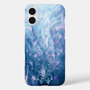 Pretty Floral Textures In Blue Tones iPhone 16 Plus Case