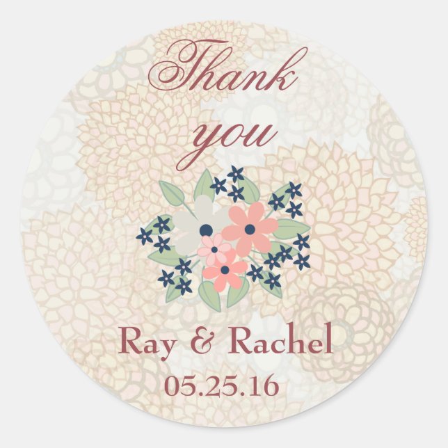 Pretty Floral Thank you Classic Round Sticker (Front)