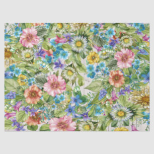 Pretty Floral Tissue with Wood Image Background Paper