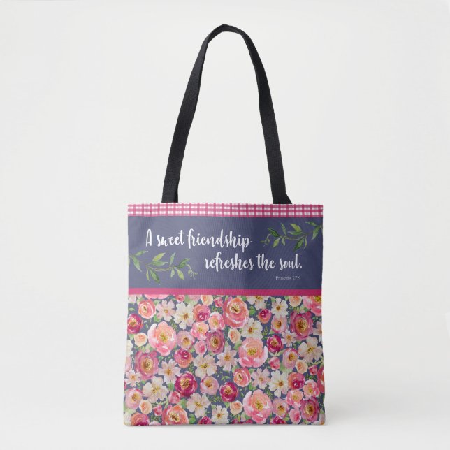 Pretty floral tote with bible verse (Front)