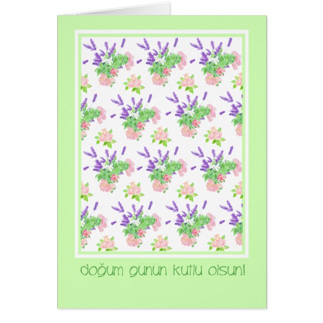 Pretty Floral Turkish Language Greeting Birthday (Front)