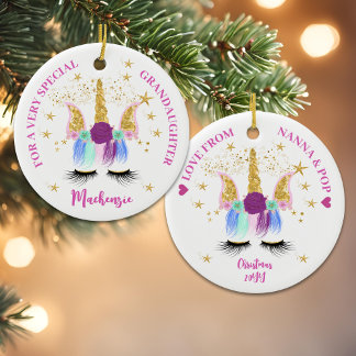 Pretty Floral Unicorn Ceramic Ornament