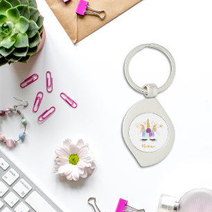Pretty Floral Unicorn Metal Keychain
