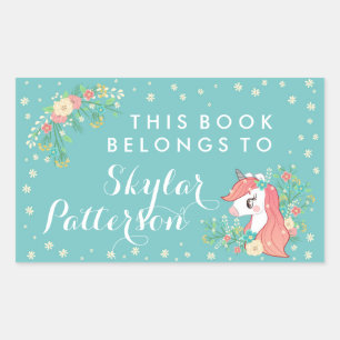 Pretty Floral Unicorn This Book Belongs To Rectangular Sticker