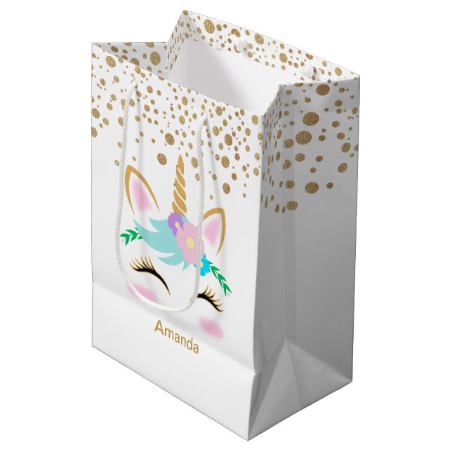 Pretty Floral Unicorns Medium Gift Bag (Front Angled)