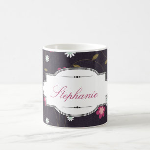 Pretty Floral Vine Custom Name Coffee Mug