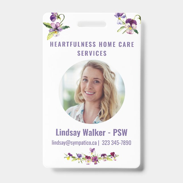 Pretty Floral Violet  Style  ID Badge (Front)