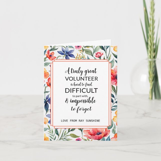 pretty floral volunteer appreciation week  card (Front)