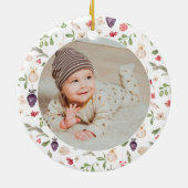 Pretty floral watercolor baby first Christmas  Ceramic Ornament (Back)
