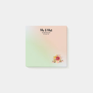 Pretty Floral Watercolor Bouquet Wedding Mr & Mrs Post-it Notes