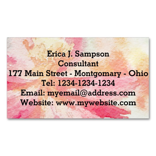 Pretty Floral Watercolor Magnetic Business Card (Front)