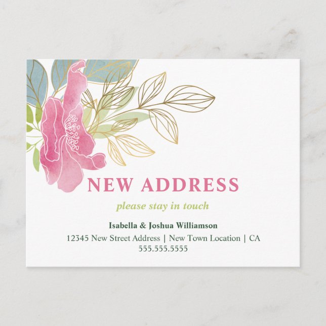 Pretty Floral Watercolor  | Moving  Announcement Postcard (Front)