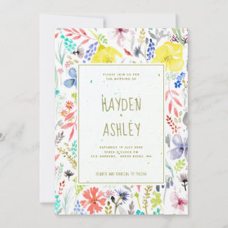 Pretty Floral Watercolor Wedding Invitation