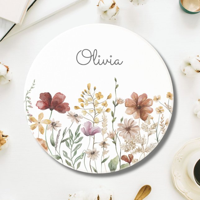Pretty Floral Watercolor Wildflower Garden Coaster (Close up)