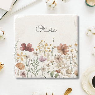 Pretty Floral Watercolor Wildflower Garden Stone Coaster