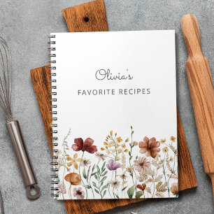 Pretty Floral Watercolor Wildflower Recipe Notebook