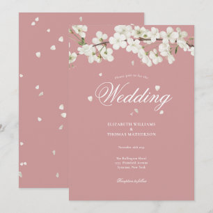 Pretty Floral Wedding White Blossom Dusty Rose Invitation