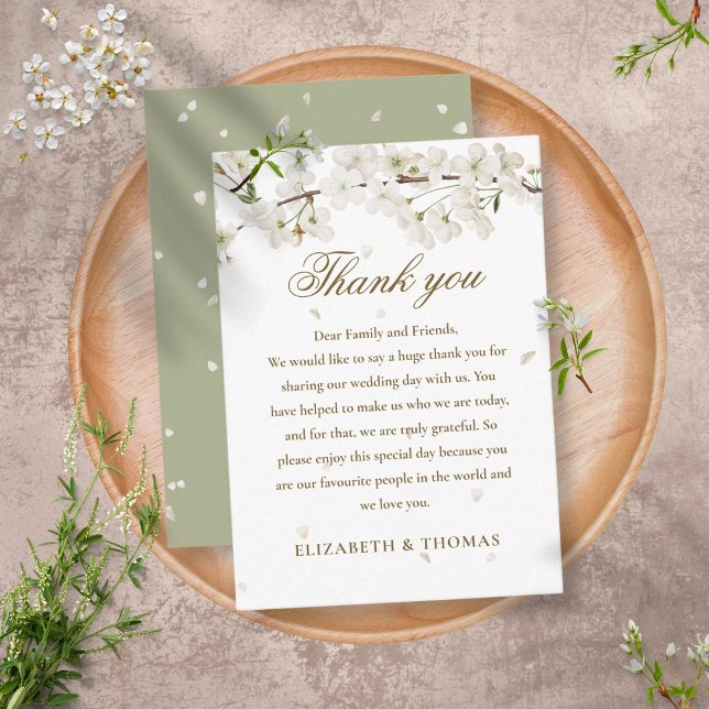 Pretty Floral Wedding White Blossom Thank You Place Card (Creator Uploaded)