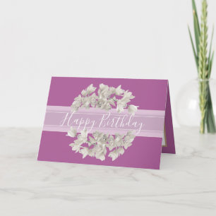 Pretty Floral White Orchid Flower Bouquet Birthday Card