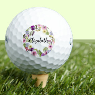 Pretty floral wildflower with custom name ladies golf balls
