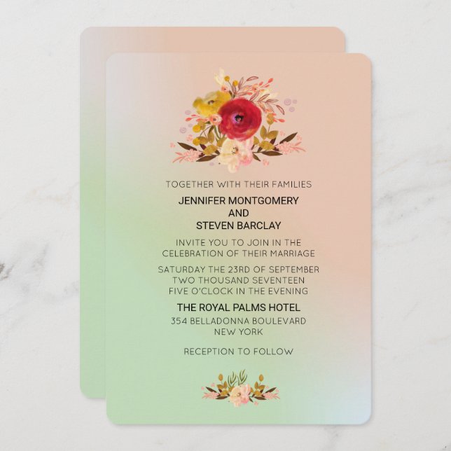 Pretty Floral Wildflowers w/ Wedding Website Invitation (Front/Back)