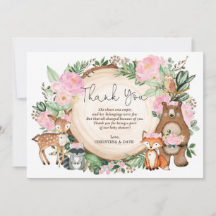 Pretty Floral Woodland Girl Baby Shower Thank You Card