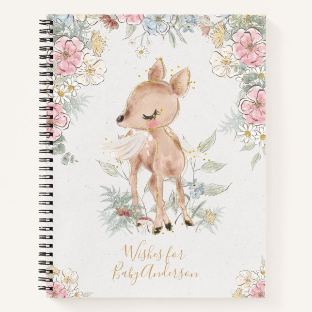 Pretty Floral Woodland Wishes for Baby Guestbook Notebook (Front)