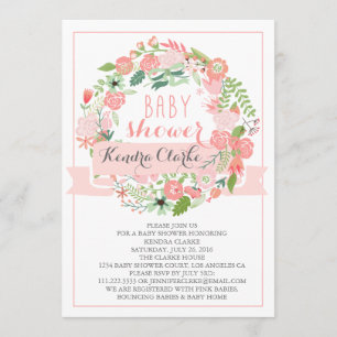 PRETTY FLORAL WREATH   BABY SHOWER INVITATION